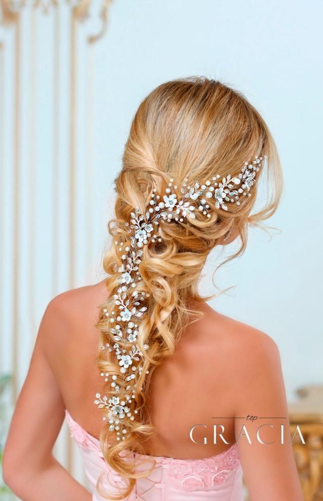 Bridal hair vine Long hair vine Wedding hair vine Flower hair vine Wedding headpiece Pearl hair vine Bridal hairpiece Crystal hair vine