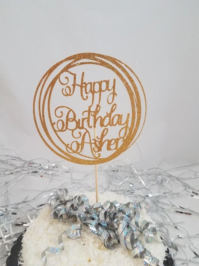 Personalized Glitter Happy Birthday Circle Centerpiece Stick / Cake Topper / Any Birthday / Birthday Table Decorations
