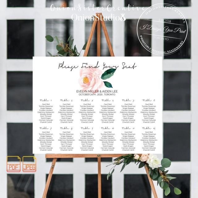 Boho Wedding Seating Chart Sign,Pink Watercolor Peonies Wedding Signage,Rustic Wedding Find Your Seat Sign,Wedding Seating Arrangement