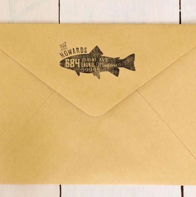Fish Return Address Stamp Trout Stamp Custom Rubber Stamp Personalized Gift Pisces Address Stamp Pisces Zodiac Stamp Fisherman Gift for Him