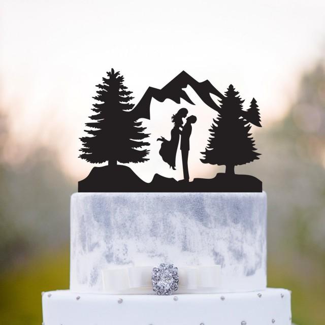 Mountain wedding cake topper,mr mrs wedding cake topper,Outdoor wedding cake topper,Bride and groom topper,forest wedding cake topper,a77
