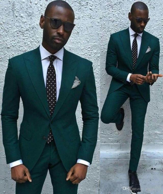 wedding photo - Dark Green Slim Fit Formal Mens Business Suit 