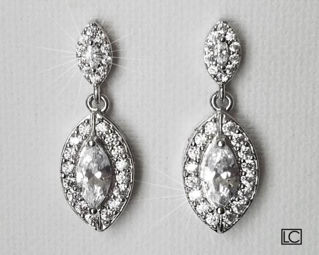wedding photo - Crystal Bridal Earrings, Cubic Zirconia Marquise Earrings, Wedding Earrings, Cubic Zirconia Halo Earrings, Bridal Jewelry, Prom Jewelry