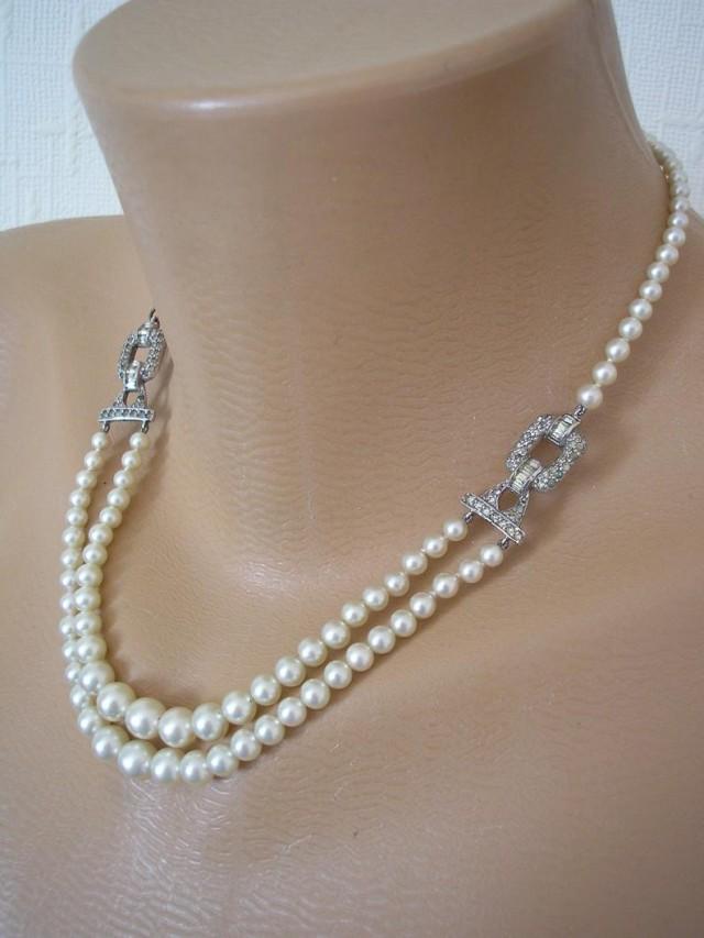 wedding photo - Art Deco Pearl Necklace, Dainty Pearl Necklace, Downton Abbey Jewellery, Antique Pearls, Great Gatsby Pearls, Ivory Pearls, Pearl Choker