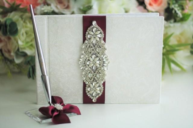 wedding photo - Burgundy Guest Book and Pen