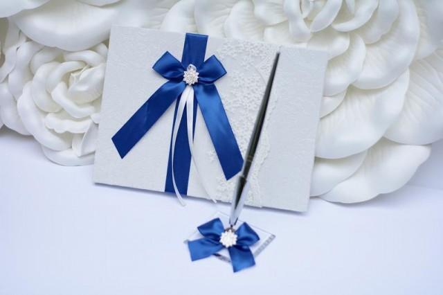 wedding photo - Wedding Guest Book with Pen in Royal Blue Color