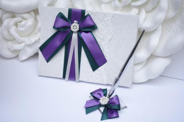 wedding photo - Peacock Guest Book with Pen, Teal Guest Book and Pen