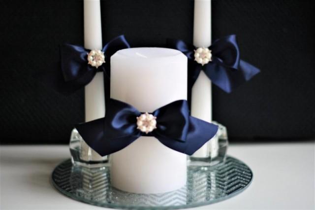 wedding photo - Navy Blue Wedding Candle Set