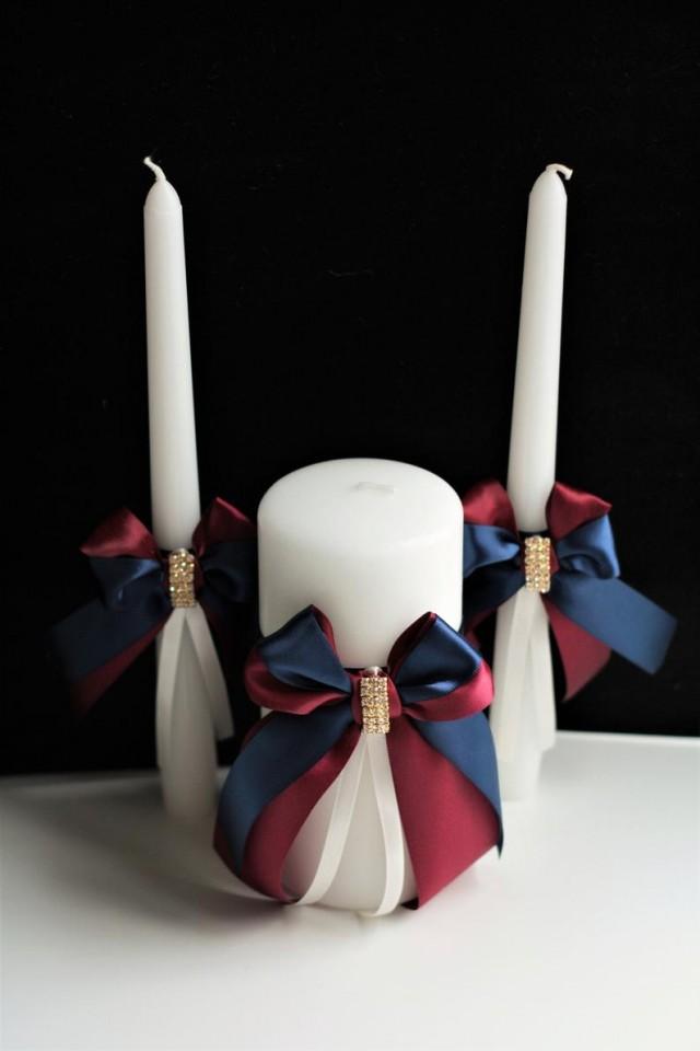 wedding photo - Navy Wedding Candle Set