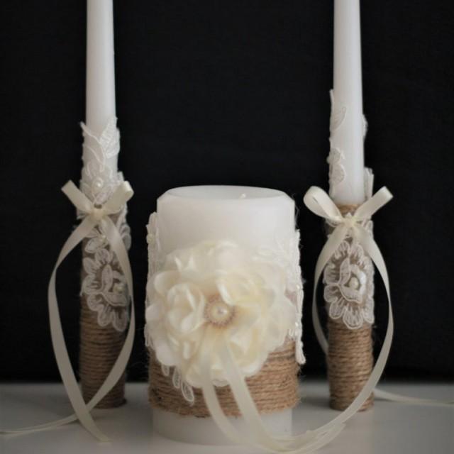 wedding photo - Wedding Unity Candle Set Rustic