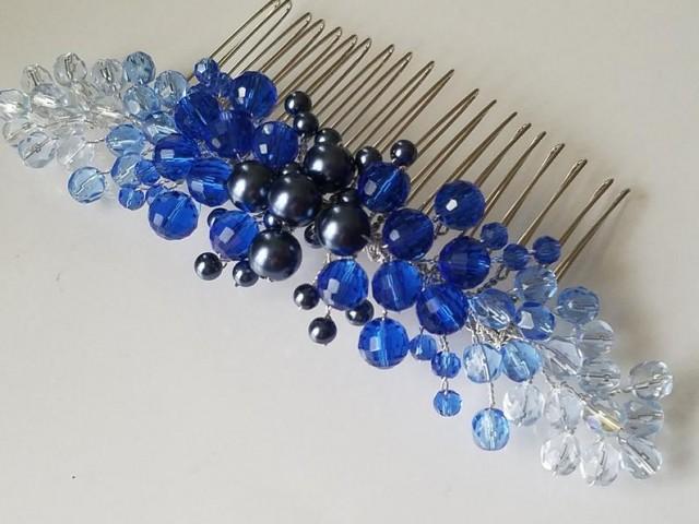 wedding photo - Blue Sapphire Bridal Hair Comb, Blue Hair Piece, Wedding Blue Hair Jewelry, Blue Crystal Hair Piece, Something Blue, Royal Blue Crystal Comb