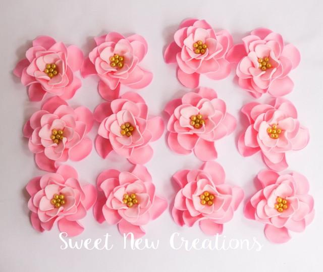 edible flowers 2&quot; vintage pink fondant flowers cupcake toppers wedding cake decorations pink rose ombre sugar flowers Sweet New Creations