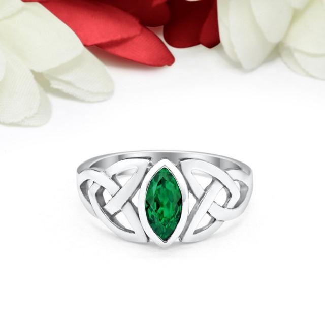 Solitaire Ring Marquise Simulated Emerald Green Celtic Shank Solid 925 Sterling silver