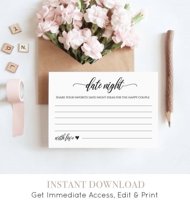 Printable Date Night Idea Card, DIY Wedding Advice Template, Bridal Shower Game, Fully Editable, Instant Download, Digital #023-108EC 020