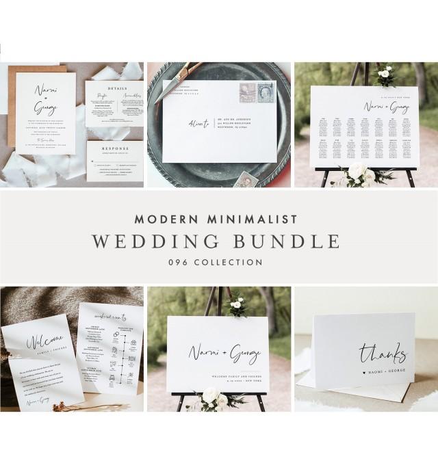 Modern Minimalist Wedding Bundle, Wedding Essential Templates, Simple Invitation Suite, 100% Editable, Instant Download, Templett 096-BUNDLE