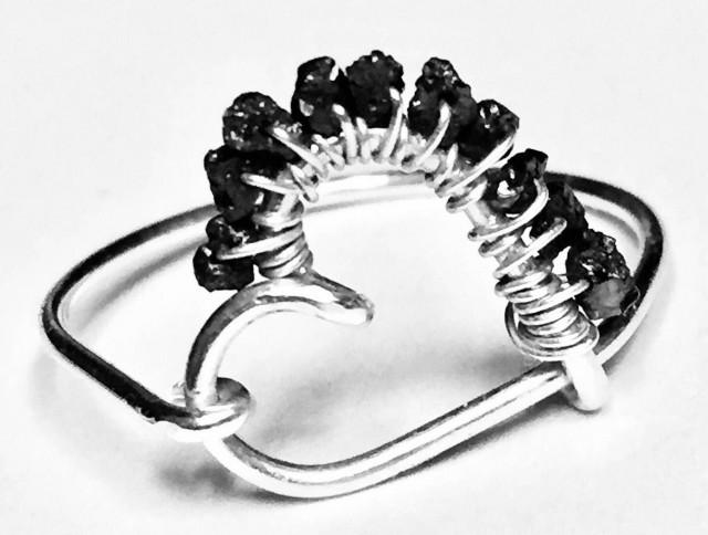Raw Black Diamond Ring, Black Diamond Ring, Engagement Ring, Raw Black Diamond Wedding Ring, Solid White Gold Ring, Valentines Gift