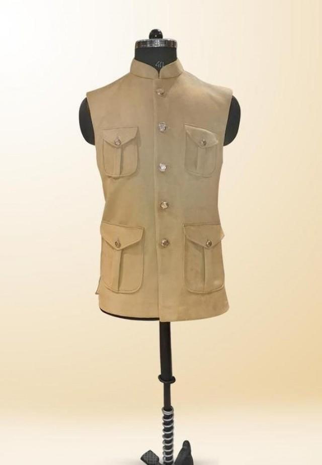 Stylish Ethnic Jodhpuri Style Bandhgala Suiting Fabric hunting waist coat for men.