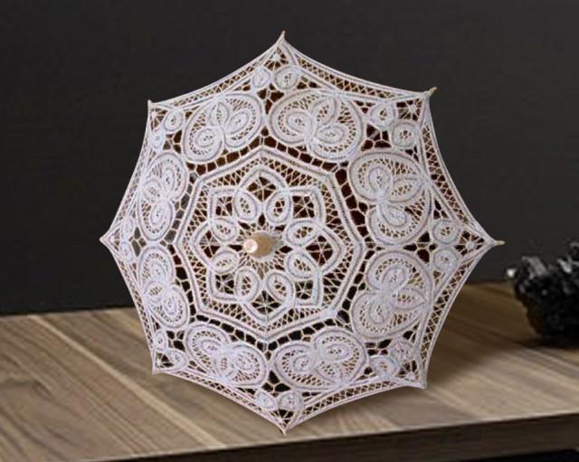 12&quot; Mini Decorative White Lace Parasol, Lace Umbrellas