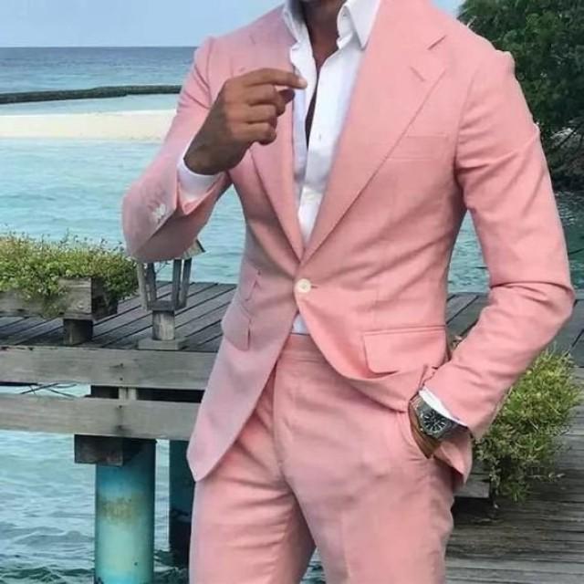 Men Suits, Men Groom Wedding Suits, Pink 2 Piece Suits, Slim Fit One Button Party Wear Summer Suits Beach Suits
