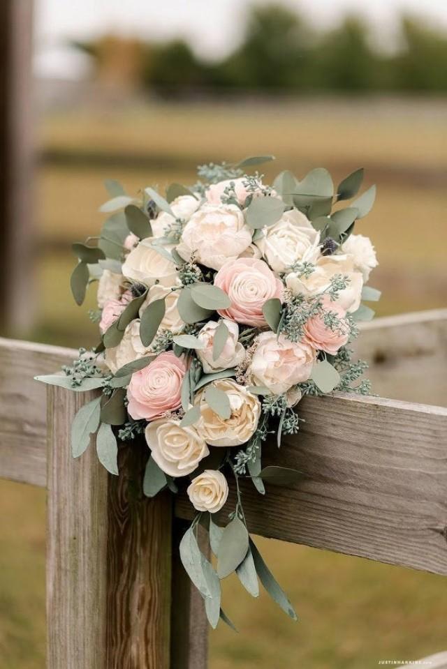 Sola Wood Flower Custom Cascading Boho Greenery Bridal Bouquet