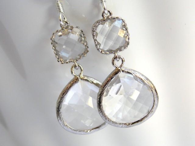 Glass Earrings, Crystal Earrings, Clear Earrings, Transparent, White, Silver, Bridesmaid Earrings, Bridal Earrings, Bridesmaid Gifts