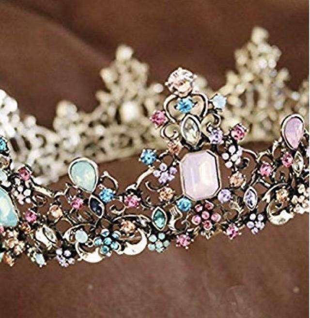 Multicoloured jewelled crown tiara