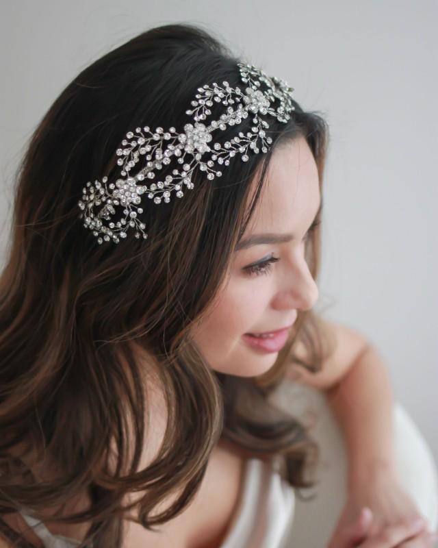 Crystal Wedding Headband, Floral Bridal Headband, Wedding Headpiece, Bridal Hair Piece, Bridal Hair Accessories,Silver Bridal Headband ~3228