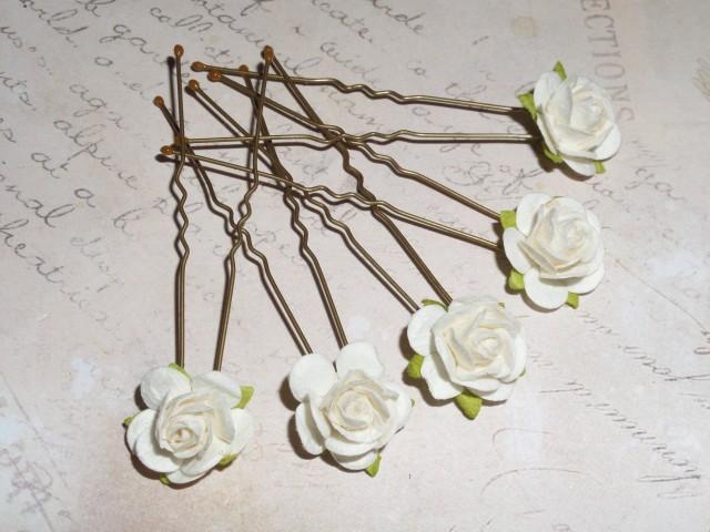 Ivory White Rose Hair Pins*Hair Flowers*Brides Wedding Hair Accessories*Bridal Accessories*Prom*Boho Festival*Bridesmaid Hair