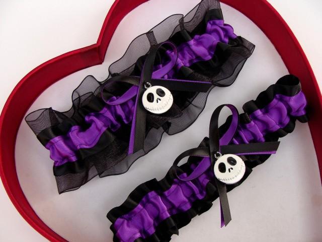 New Handmade Nightmare Before Christmas Jack Skellington Wedding Garter Purple Black Prom Garters Homecoming Dance Wedding Garter Set