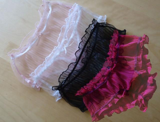 sexy shorty transparent panties in pleated tulle pastel, white, black or burgundy salmon