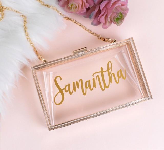 Personalized Bridesmaid - Clutch Acrylic - Clutch Custom Bridesmaid Purse - Bride Bag Bridesmaid Gift Bridesmaid Proposal Bachelorette Party