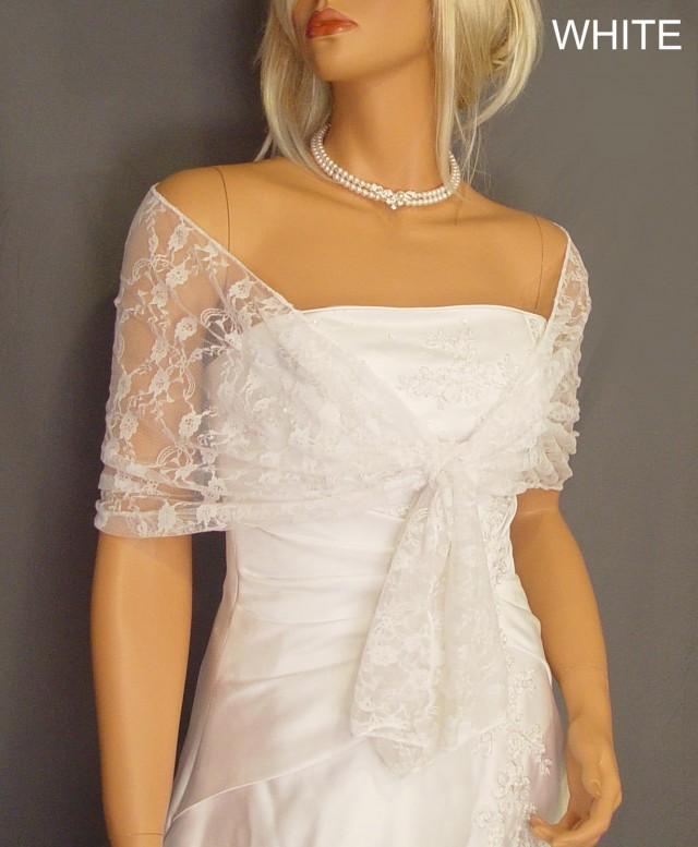 Lace pull thru bridal wrap wedding shawl scarf cover up long sheer prom evening shrug stole LW300 AVAILABLE IN white and 6 other colors