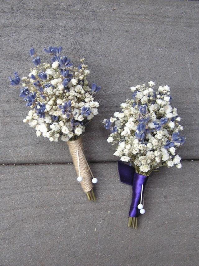 Wedding Lavender and Baby&#39;s Breath Boutonnieres, Dried Flower Boutonniere, Lavender Boutonniere, Dried Flowers, Rustic Dried Boutonnieres