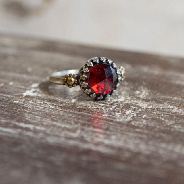 Garnet Engagement simple silver gold floral crown ring - The magic moment R2264