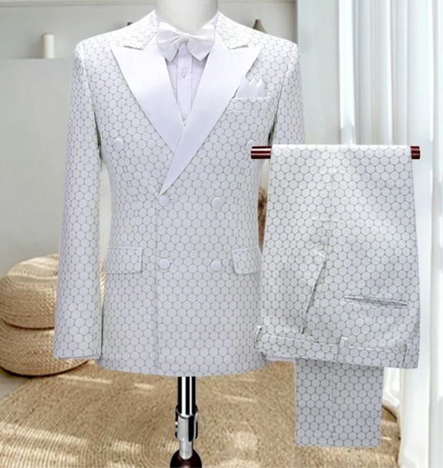 Suit, suit, wedding suit made of Serge goods in white. light green
