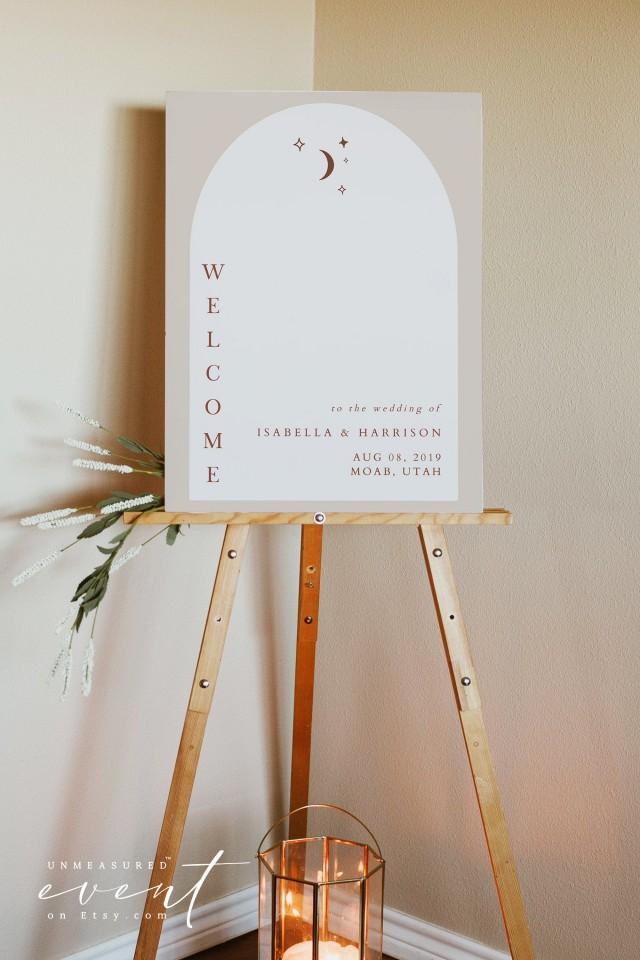 CELESTE Arched Boho Wedding Welcome Sign Template, Terracotta Wedding Welcome Poster Printable, Celestial Welcome Sign, Lunar Wedding DIY