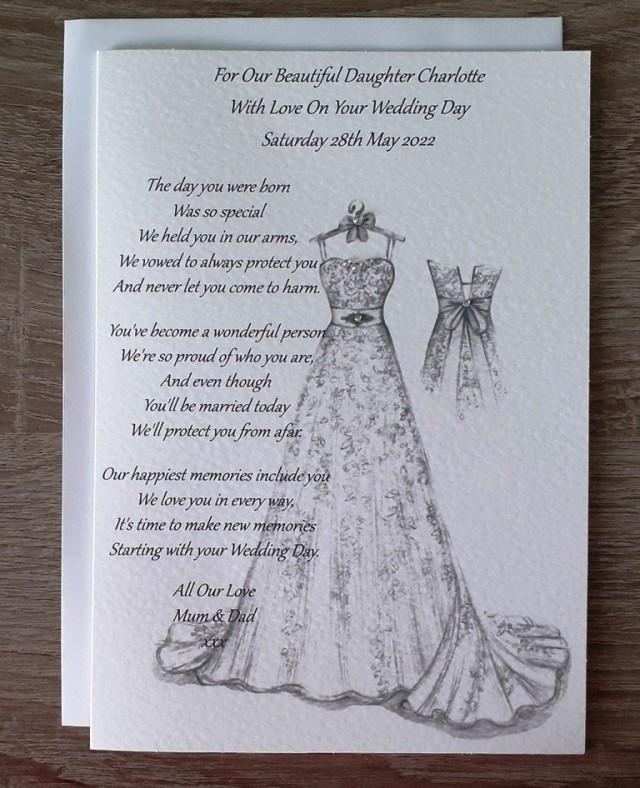 Handmade Personalised A5 To Daughter On Her Wedding Day Card Hand Drawn Design (C500)