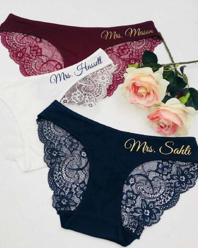 Custom Gifts for her   Bride Panties - Lace Wedding Underwear  Bridal Shower Gift  Bachelorette Gift  Personalized with Name  Honeymoon Gift