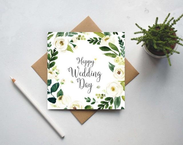 Happy Wedding Day Card - Floral Wreath - Mr and Mrs Congratulations - Wedding Card UK (GC157A)