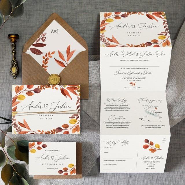 Autumn - Luxury Trifold Wedding Invitations & Save the Date or change the date. Rustic Fall wedding Autumn wedding, wedding invites