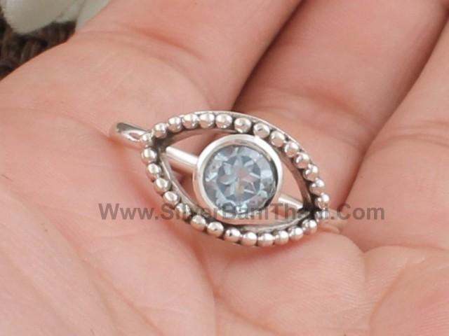 Natural Blue Topaz Gemstone Silver Ring 