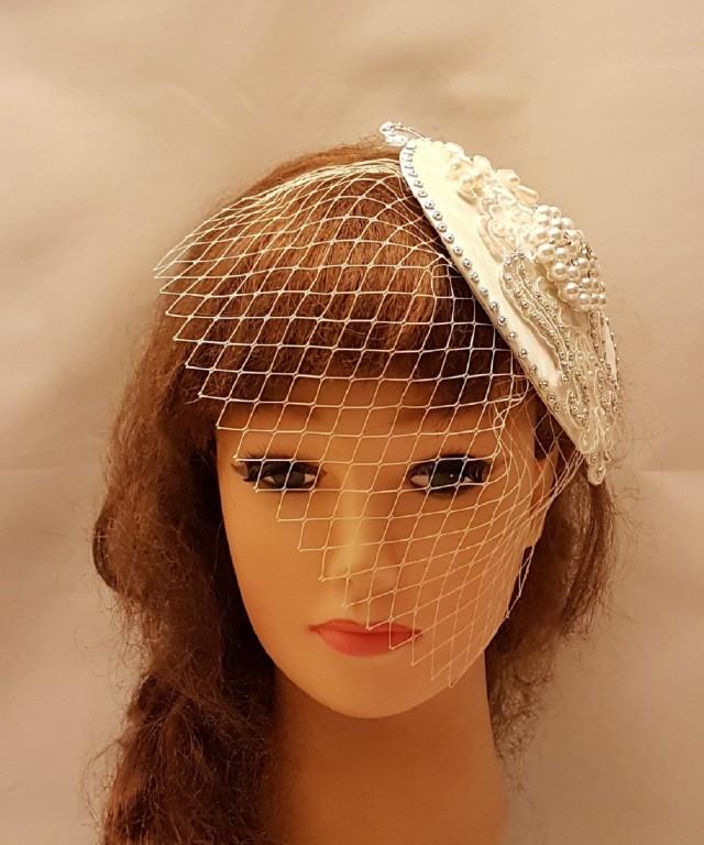 Fascinator Headband, White,Ivory Bridal Headband ,Wedding, Bridesmaid,Cocktail