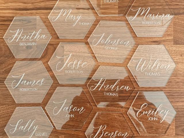 Acrylic Place Cards, Hexagon Place Cards, Acrylic Hexagon Name Cards, Wedding Place Cards, Wedding, Wedding Name Cards, Acrylic Hexagons