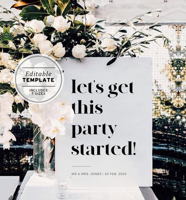 Lets Get This Party Started Welcome Sign, Wedding, Bachelorette Party, Bridal Shower, Hens night, Bucks Night, Edit and Print #001