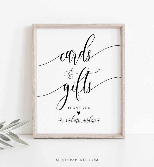 Cards and Gifts Sign, Printable Wedding Gift, Editable Template, Modern Calligraphy, Tabletop Sign, Instant Download, Templett 8x10 #008-08S
