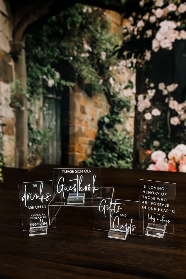 Set of 4x6 OR 5x7  Acrylic Wedding Signs, Gifts and Cards In Loving Memory Please Take One Favors Clear Glass Modern Calligraphy Sign, SIGNA
