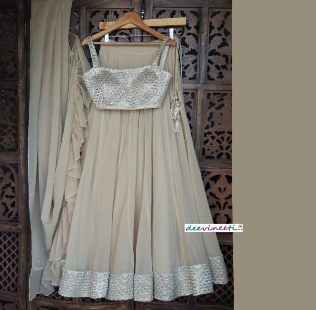 Made To Order Indian Designer Beige Embellished Georgette Designer Lehenga Choli for Bridal Bridesmaid Dress