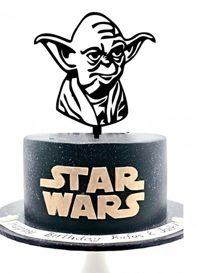 Large -Yoda Star Wars Inspired Custom Happy Birthday Wedding Acrylic Cake Topper
