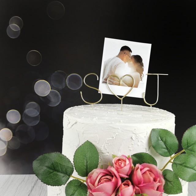 Photo Holder Wedding Cake Topper - Initials Wedding Cake Topper - Wire Cake Topper - Personalised Cake Topper - Wedding Photo Cake Topper