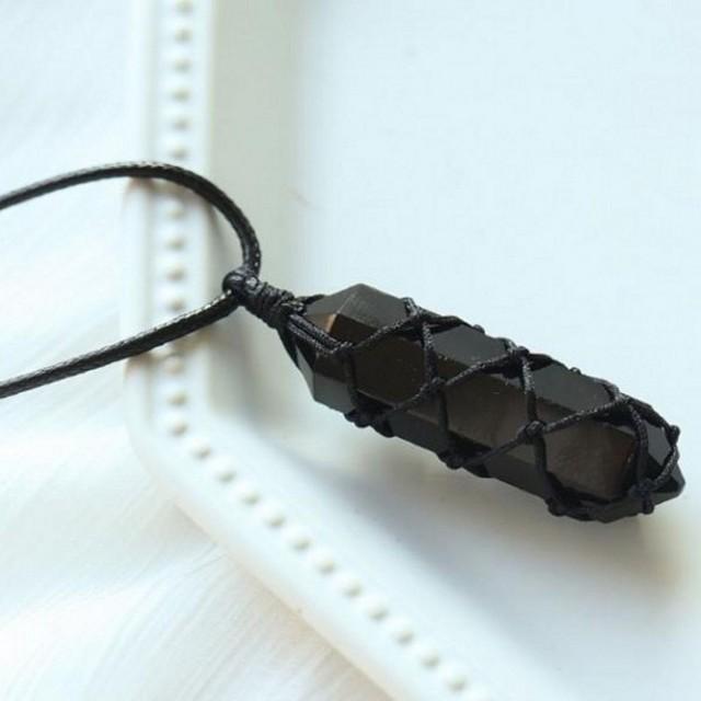 Black Obsidian Pendant Necklace, Obsidian Stone Hexagon Point Wrapped Braided Necklace for Men, Obsidian Healing Crystal Necklace for Women